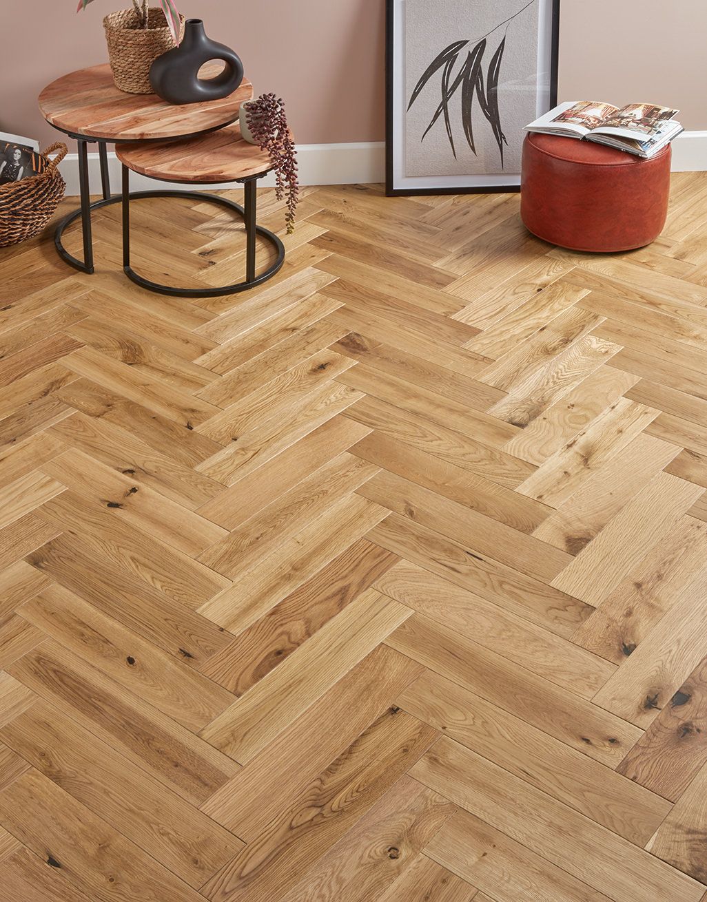 Farmhouse Natural Herringbone Oak Brushed & Oiled Engineered Wood Flooring 1