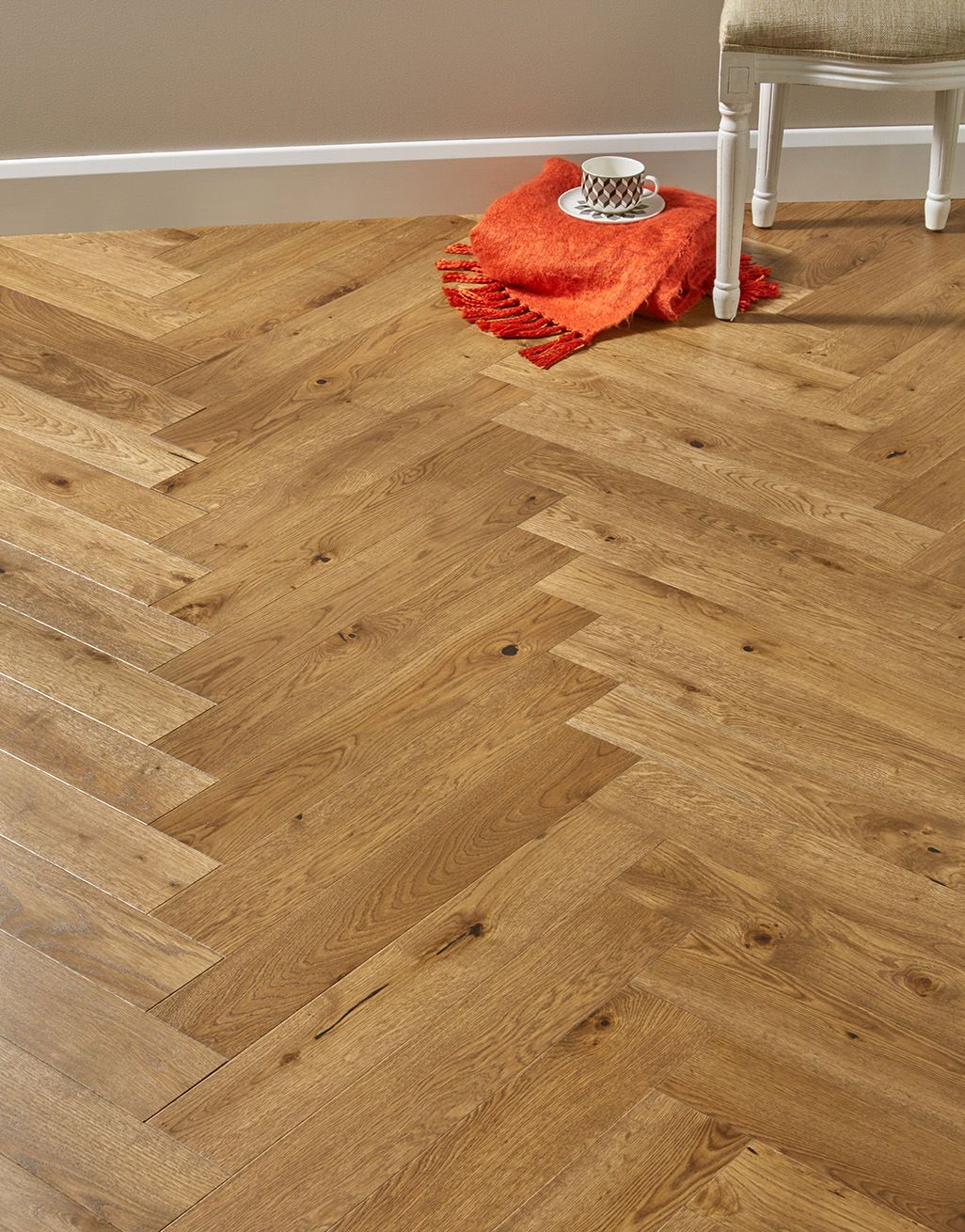 Bayswater Herringbone - Golden Oak Brushed & Lacquered Engineered Wood Flooring 1