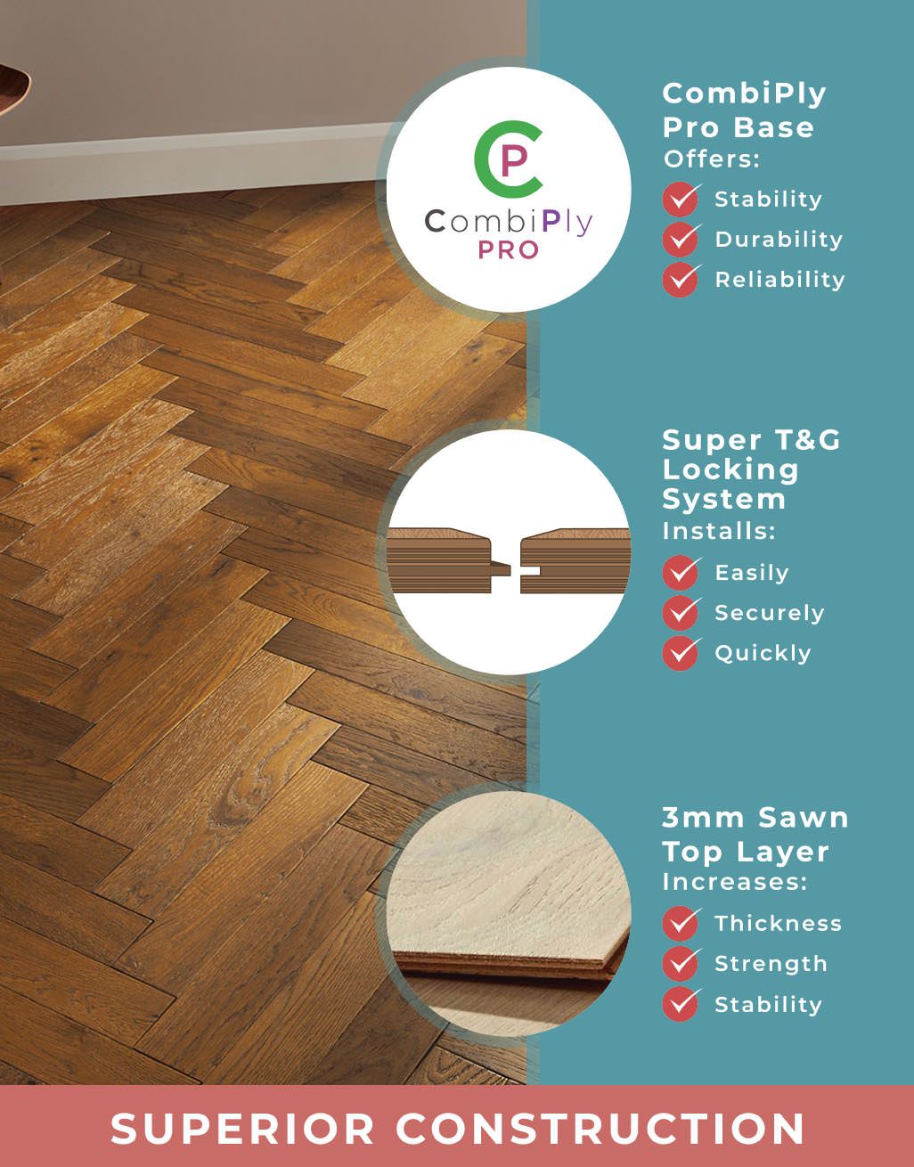 Oxford Herringbone Honeycomb Oak Brushed & Oiled Engineered Wood Flooring 4